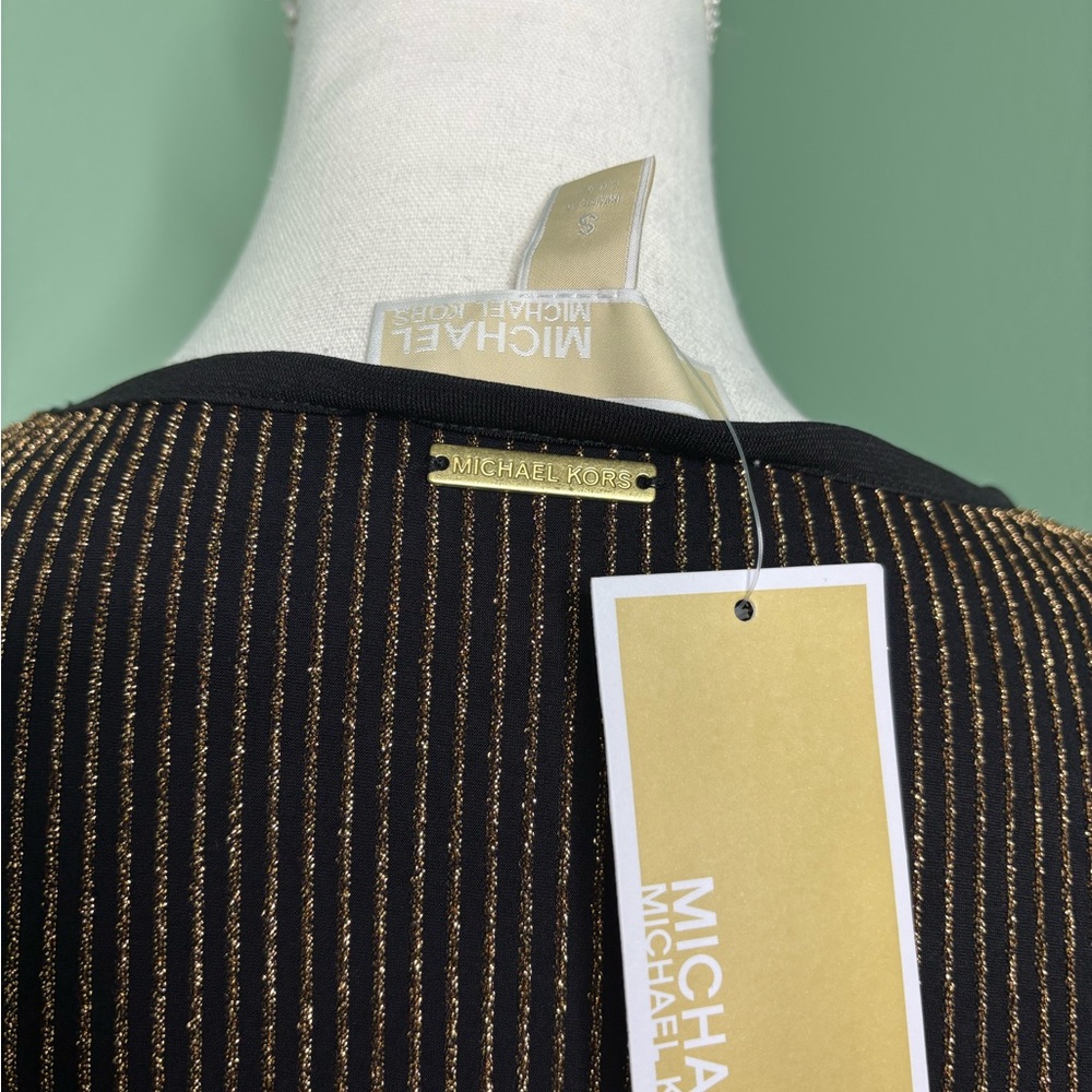 NWT MICHAEL Michael Kors Black and Gold Long Sleeve Dress small - Picture 10 of 11